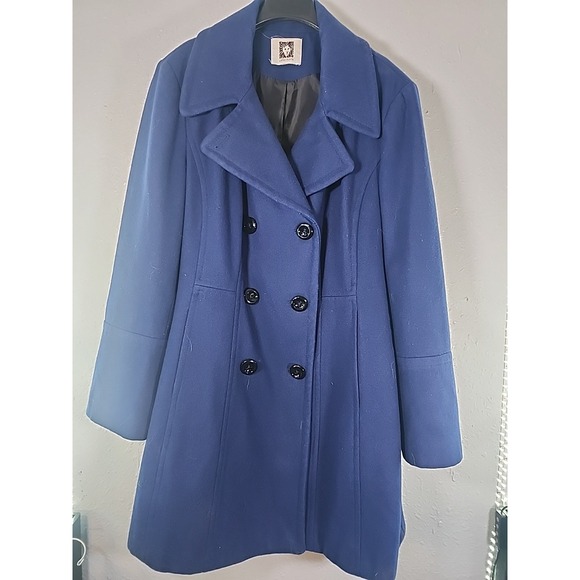 Anne Klein Jackets & Blazers - ANNE KLEIN Royal Blue Wool Blend Notched-Collar Double-Breasted Peacoat Large